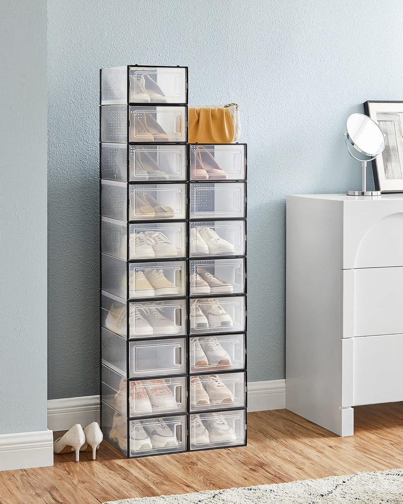 18-Pack Shoe Storage Boxes, Clear Stackable, Black - alternate angle