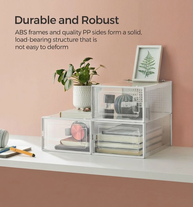 18 Pack Clear Stackable Shoe Storage Boxes - White