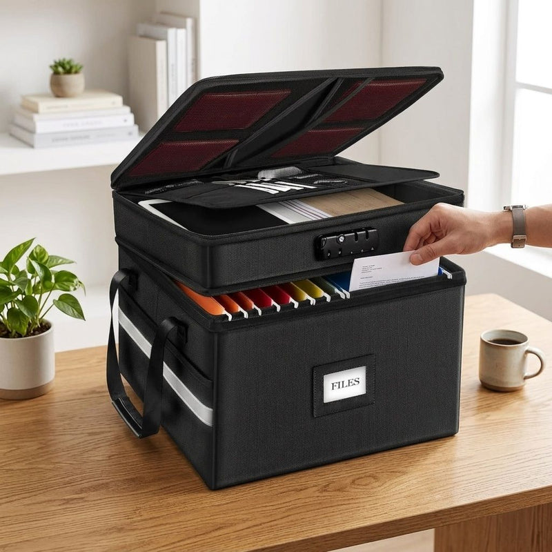 Fireproof Document Box with Lock for Office Storage, Black - alternate angle