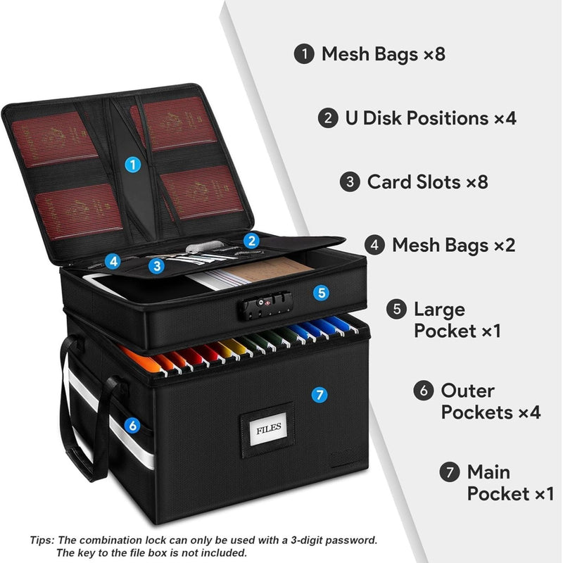 Fireproof Document Box with Lock for Office Storage