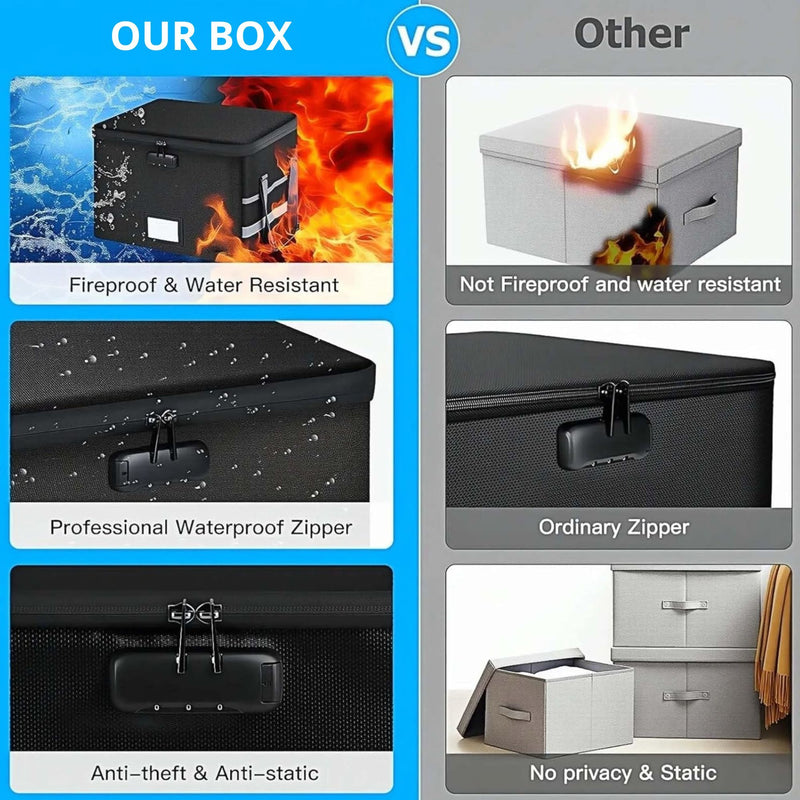 Fireproof Document Box with Lock Collapsible Black - additional product view