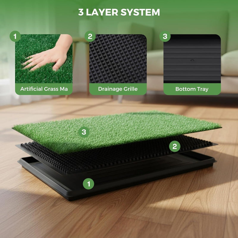 Dog Grass Pad with Tray 3-Layer for Indoor Outdoor Use, Green - detail view
