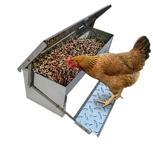 Automatic Treadle Chicken Feeder Galvanized Steel Grey