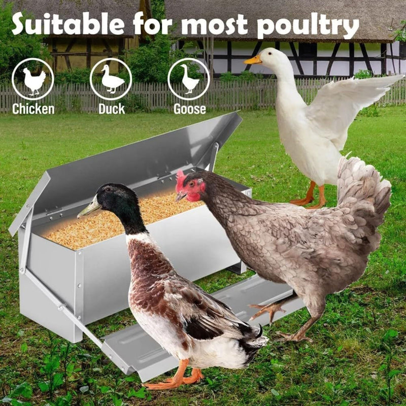 Automatic Treadle Chicken Feeder Galvanized Steel Grey