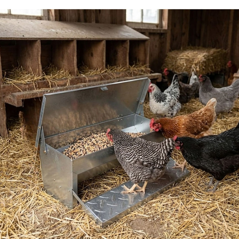 Automatic Treadle Chicken Feeder Galvanized Steel Grey