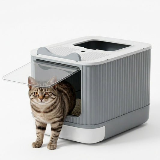 Enclosed Cat Litter Box with Drawer Tray for Easy Cleaning, Grey - main product image