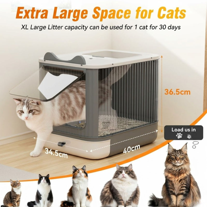 Enclosed Cat Litter Box with Drawer Tray for Easy Cleaning, Grey - size and scale view