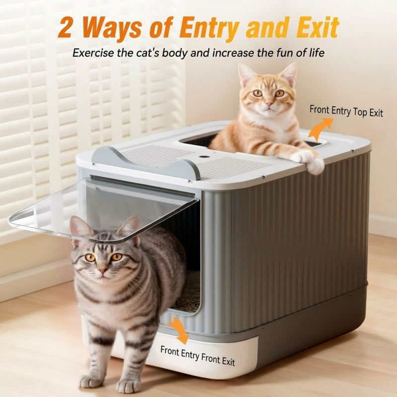 Enclosed Cat Litter Box with Drawer Tray for Easy Cleaning