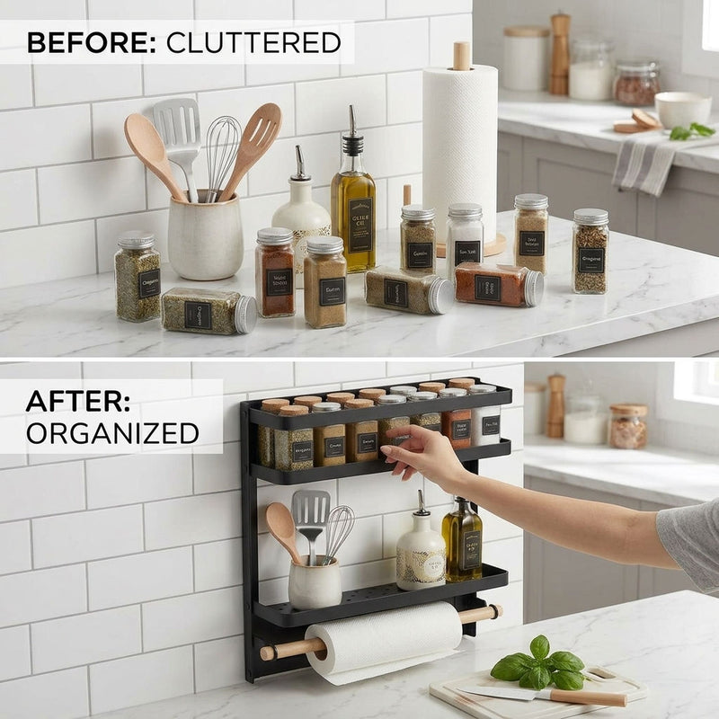 Magnetic Spice Rack 2-Tier Fridge Organiser Black - additional product view