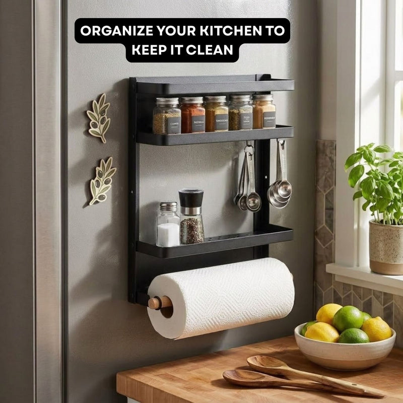 Magnetic Spice Rack 2-Tier Fridge Organiser Black