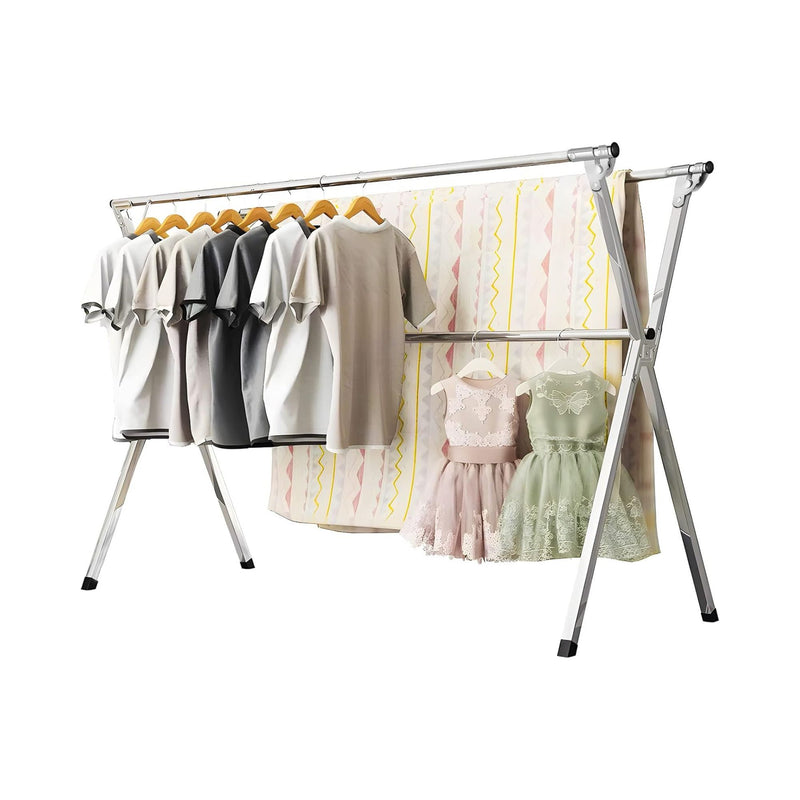 Folding Clothes Drying Rack Grey Galvanized Steel - main product image