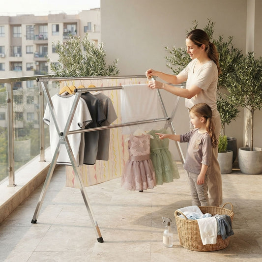 Folding Clothes Drying Rack Grey Galvanized Steel - alternate angle