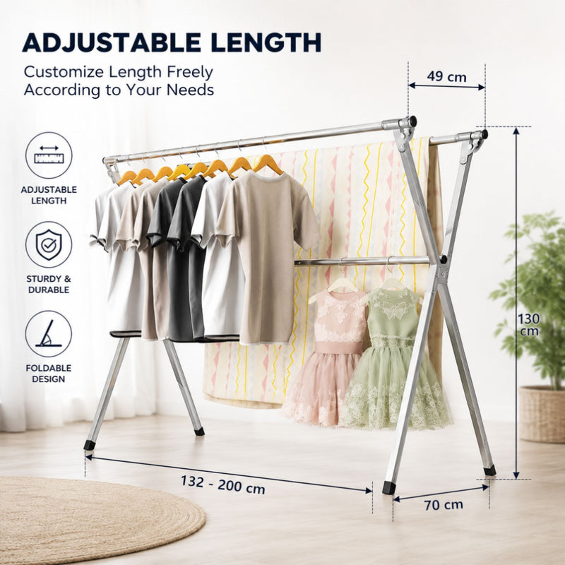 Folding Clothes Drying Rack Grey Galvanized Steel - detail view