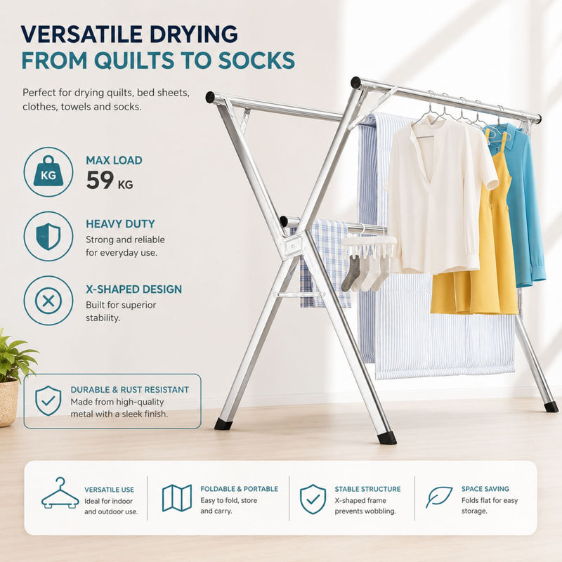 Folding Clothes Drying Rack Grey Galvanized Steel - additional product view
