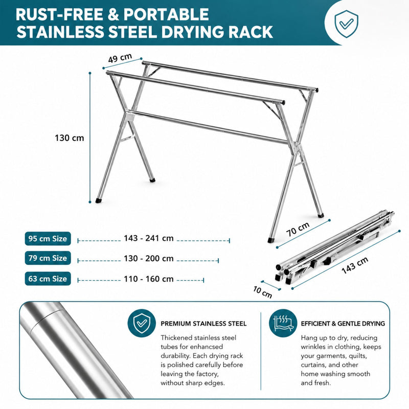 Folding Clothes Drying Rack Grey Galvanized Steel