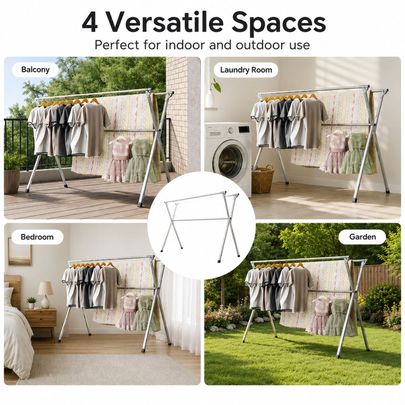 Folding Clothes Drying Rack Grey Galvanized Steel