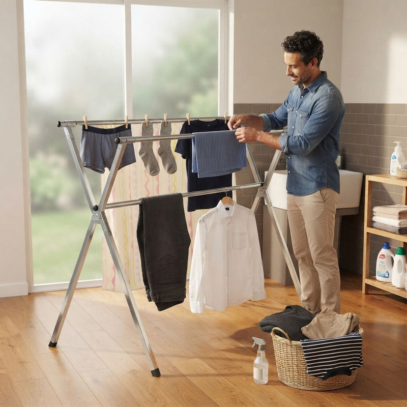 Folding Clothes Drying Rack Grey Galvanized Steel