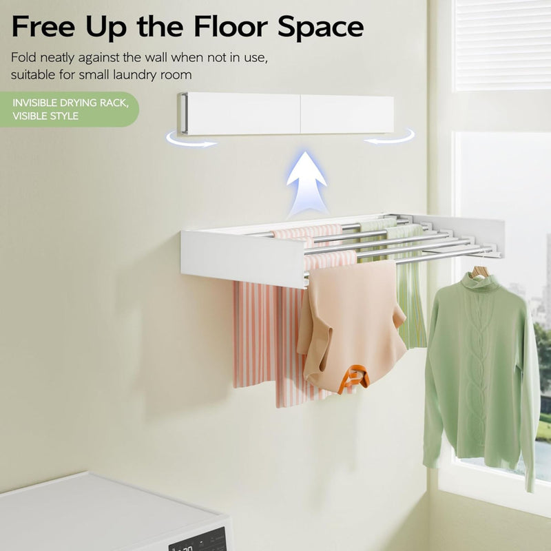 Wall Mounted Clothes Drying Rack - Foldable and Space-Saving - White - additional product view