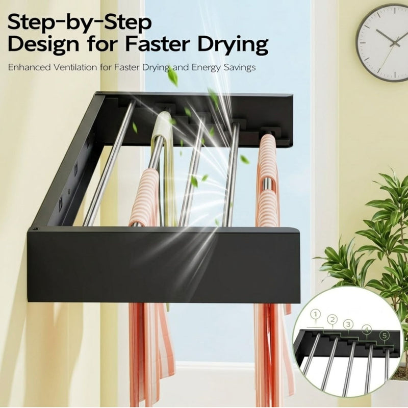 Wall Mounted Clothes Drying Rack - Foldable & Space-Saving - Black