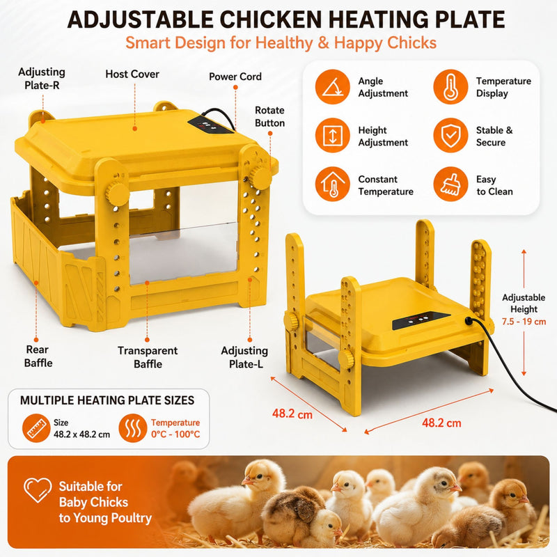 Upgraded Chick Brooder Heating Plate, Adjustable Height, Yellow - size and scale view
