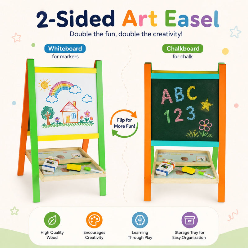 Kids Art Easel Double - Sided Chalkboard Whiteboard Multicolour, Multicolor - size and scale view