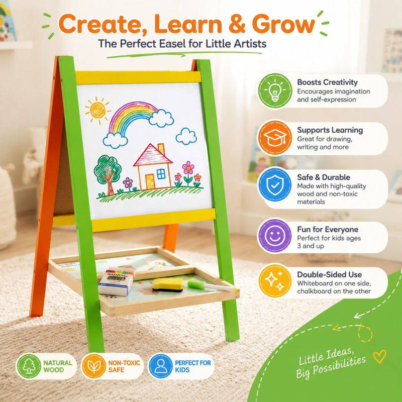 Kids Art Easel Double - Sided Chalkboard Whiteboard Multicolour, Multicolor - additional product view