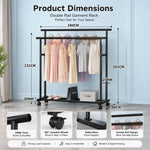 Double Rod Clothes Rack with Wheels for Easy Storage, Black - size and scale view
