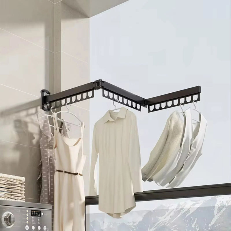3 - Fold Wall Mounted Clothes Drying Rack - Black - alternate angle