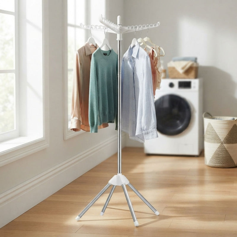 Folding Clothes Drying Rack with Rotatable Arms, White - alternate angle