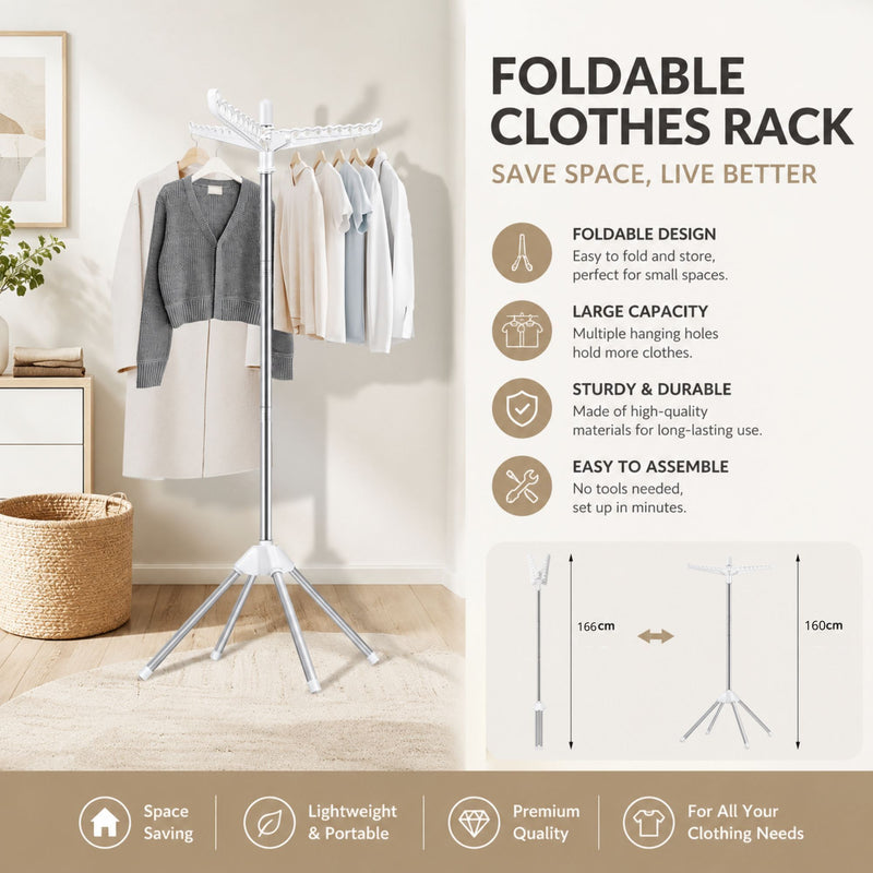 Folding Clothes Drying Rack with Rotatable Arms, White - detail view
