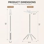 Folding Clothes Drying Rack with Rotatable Arms, White - size and scale view