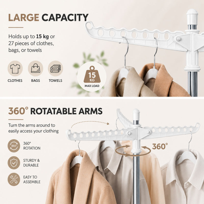 Folding Clothes Drying Rack with Rotatable Arms, White - additional product view