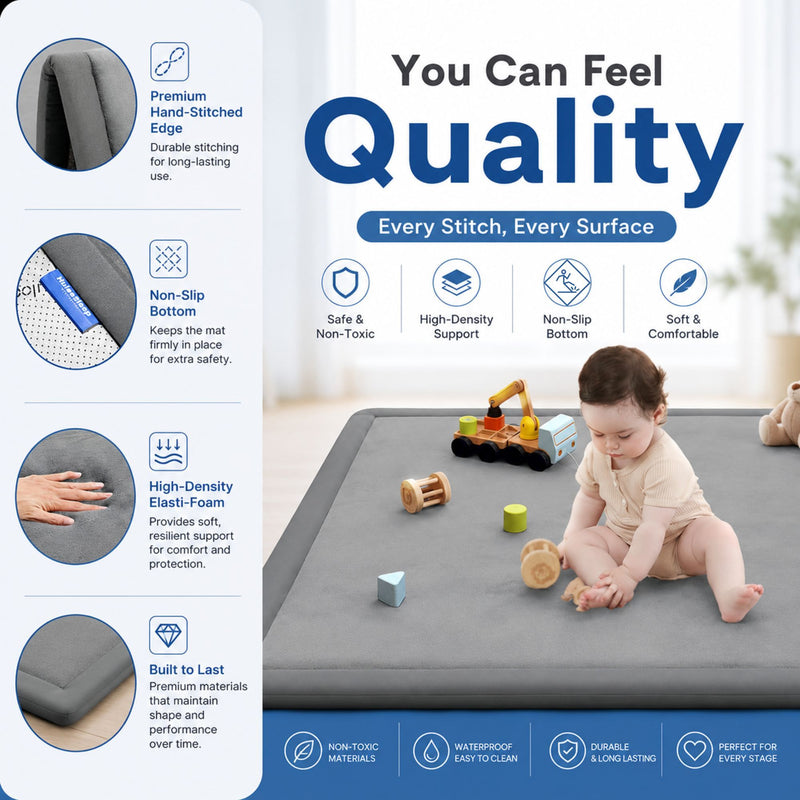 Baby Play Mat Thick Foam Crawling Mat for Infants - 150x100cm - Grey