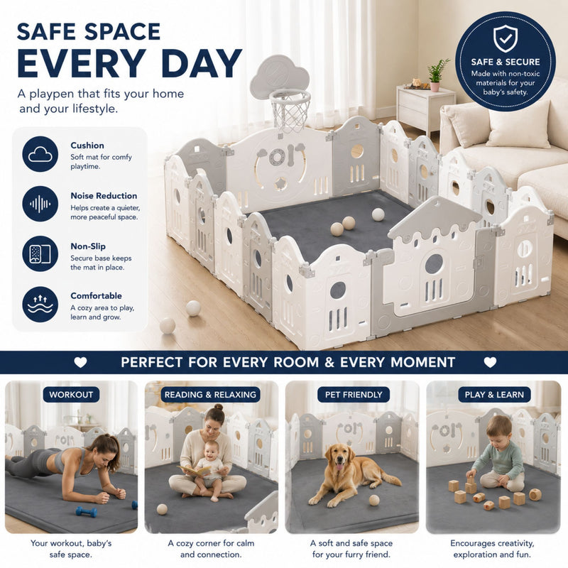 Baby Play Mat Thick Foam Crawling Mat for Infants - 300x200cm - Grey - additional product view
