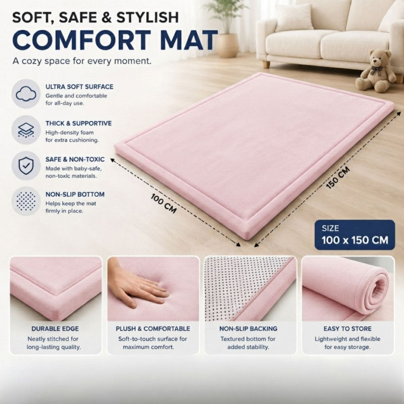 Baby Play Mat Thick Foam Crawling Mat for Infants - 150x100cm - Pink - size and scale view