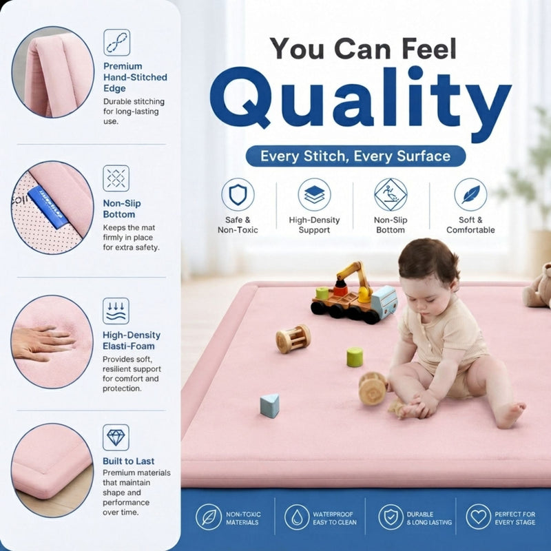 Baby Play Mat Thick Foam Crawling Mat for Infants - 150x100cm - Pink