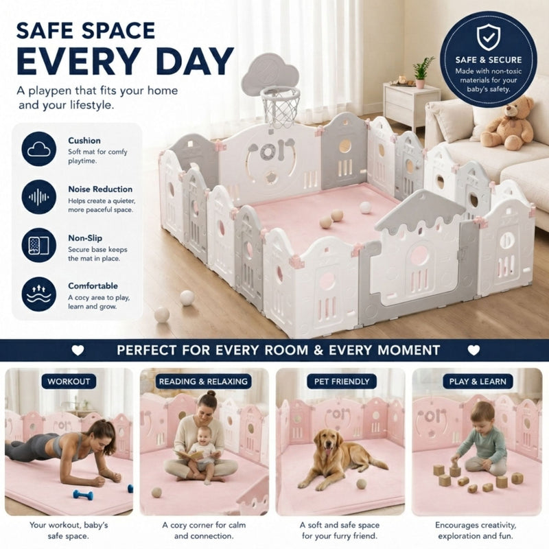 Baby Play Mat Thick Foam Crawling Mat for Infants - 300x200cm - Pink - additional product view