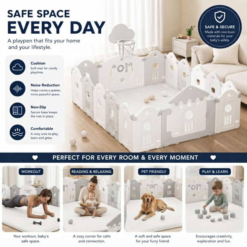 Baby Play Mat Thick Foam Crawling Mat for Infants - 150x100cm - White - additional product view
