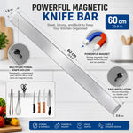 60cm Magnetic Knife Strip Wall Rack - Knife Rack, Grey - size and scale view