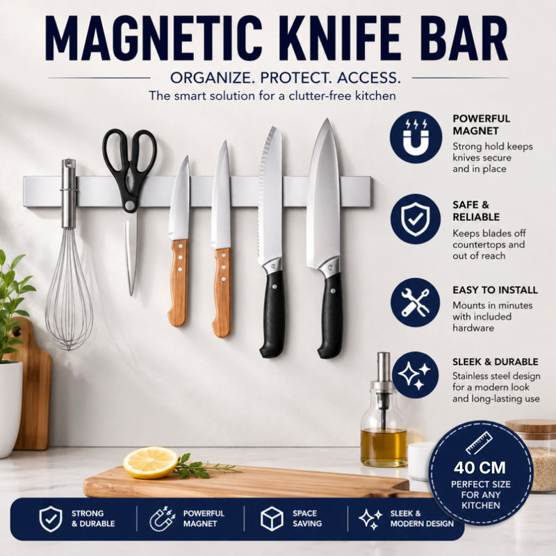 40cm Magnetic Knife Strip Wall Rack - Knife Rack, Grey - detail view