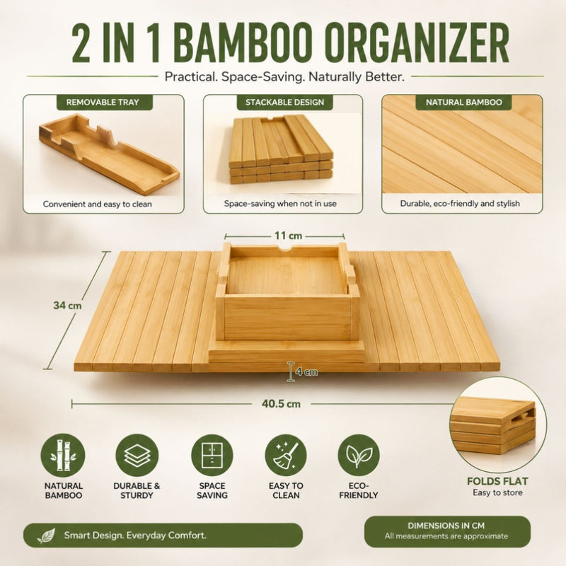 Bamboo Sofa Armrest Tray Couch Arm Table Natural - detail view