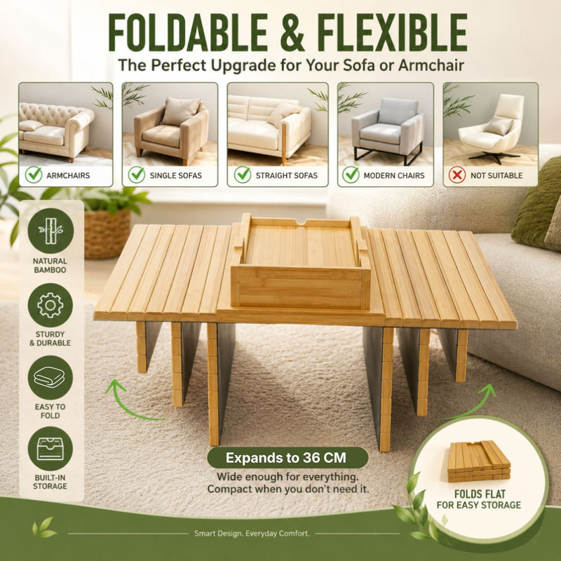 Bamboo Sofa Armrest Tray Couch Arm Table Natural - additional product view