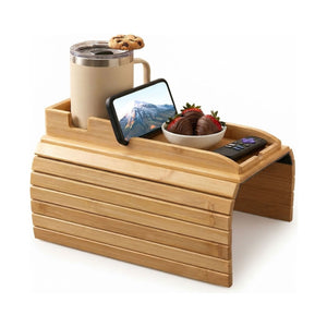 Bamboo Sofa Armrest Tray Couch Arm Table Natural