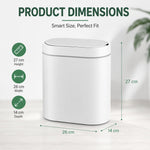 7L Motion Sensor Bin Slim Design for Bathrooms and Kitchens - White - size and scale view