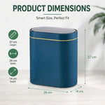 7L Motion Sensor Bin Slim Design for Bathrooms and Kitchens - Blue - size and scale view