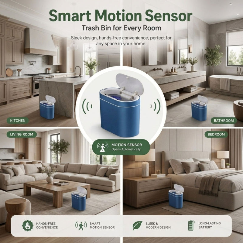 7L Motion Sensor Bin Slim Design for Bathrooms & Kitchens - Blue