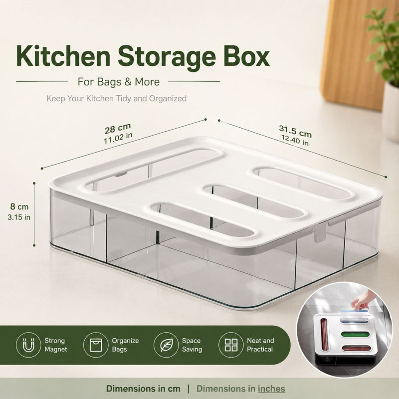 Food Storage Bag Organiser - 4 Compartment Clear Box, Transparent - detail view