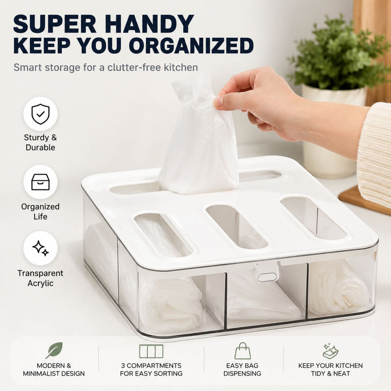 Food Storage Bag Organiser - 4 Compartment Clear Box