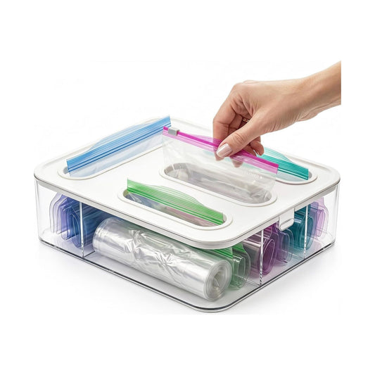 Food Storage Bag Organiser - 4 Compartment Clear Box, Transparent - main product image