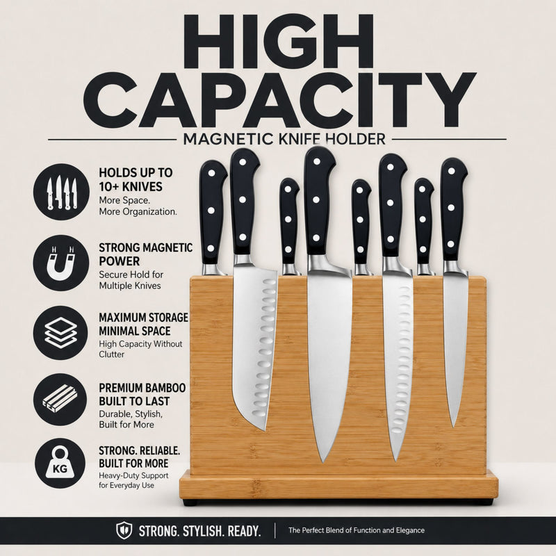 Magnetic Knife Block Bamboo Double Sided Holder